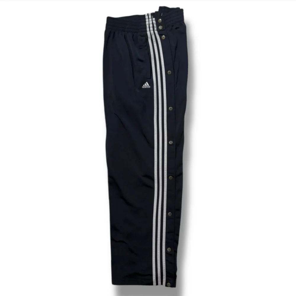 ADIDAS Three Stripe Tear Off Snap Warm Up Track Pants Black VINTAGE
